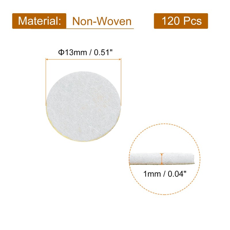 uxcell 120Pcs Round White Non-Woven Felt Circles, 13mm (1/2") Self-Adhesive