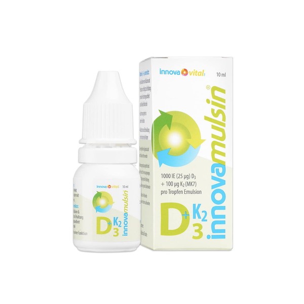 innova Mulsin Vitamin D3 + K2 Drops | 100% Bioavailability as Emulsion | No Dyes | Germany