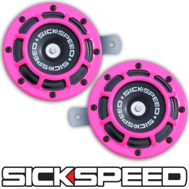 SICKSPEED 2PC PINK SUPER LOUD COMPACT ELECTRIC BLAST TONE HORN CAR SUV 12V P23