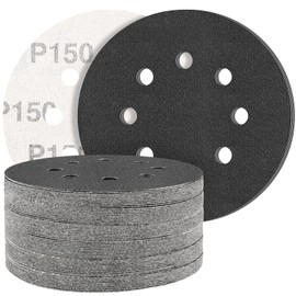STEBRUAM Pack of 50 Silicon Carbide Sandpaper 125 mm Velcro 150 Grit Professional 125 Round 8 Hole Wet and Dry Sanding Disc, Best for Metal Cars