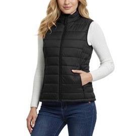 Outdoor Ventures Women's Quilted Vest, Packable Transition Vest, Lined Hybrid Sports Vest, Woman, Warm Body Warmer, Cycling Vest with Stand-Up Collar for Hiking, Camping, Black, 2XL