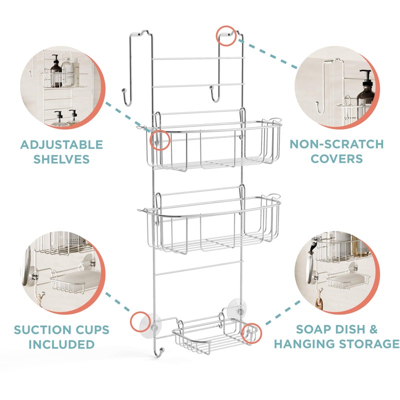 Zenna Home Shower Caddy Hanging Over the Shower Door Organizer,