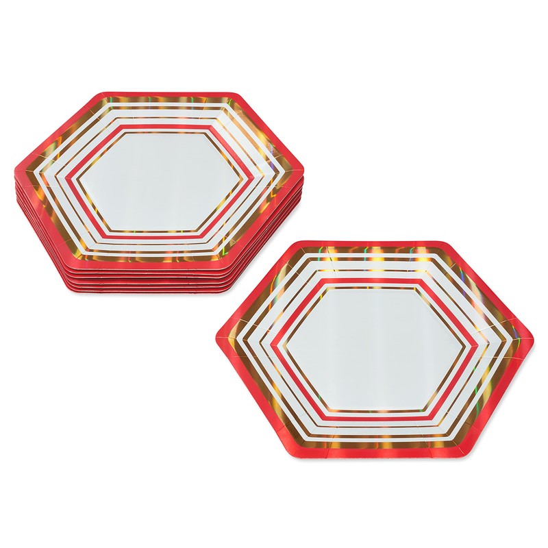Papyrus Dinner Plates, Gold & Red Stripes (8-Count)