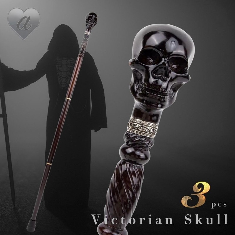 AiO Japan Black Skull Head Wand, Victorian Skull, Black Stick,