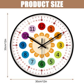 Children's Wall Clock without Ticking Sounds: 30 cm Wall Clock Learning Clock Children's Wall Clock Children's Room Clock for Girls and Boys for Children's Room, Kitchen, Living Room, Bedroom, Office