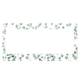 HOSNYE Green Leaves License Plate Frame Eucalyptus Round Leaf Foliage Branches Twig Natural Plant Repeat Metal License Plate Cover Front Plates Frames Car Tag Frame for Women Men US Vehicles Standard