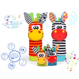 Funky Planet Sozzy Socks Baby Toys - Sensory Toys For Babies - Baby Foot Rattle - Baby Hand Foot - Baby Sensory Toys - Baby Rattle 4pcs - A Toy Developing Baby's Senses For A Newborn Baby - Soft Toy