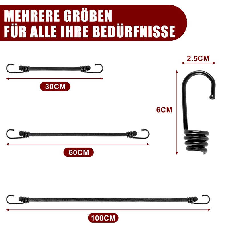 TaoTazon Bungee Cord with Hooks, 30 cm, Expander with Hooks,