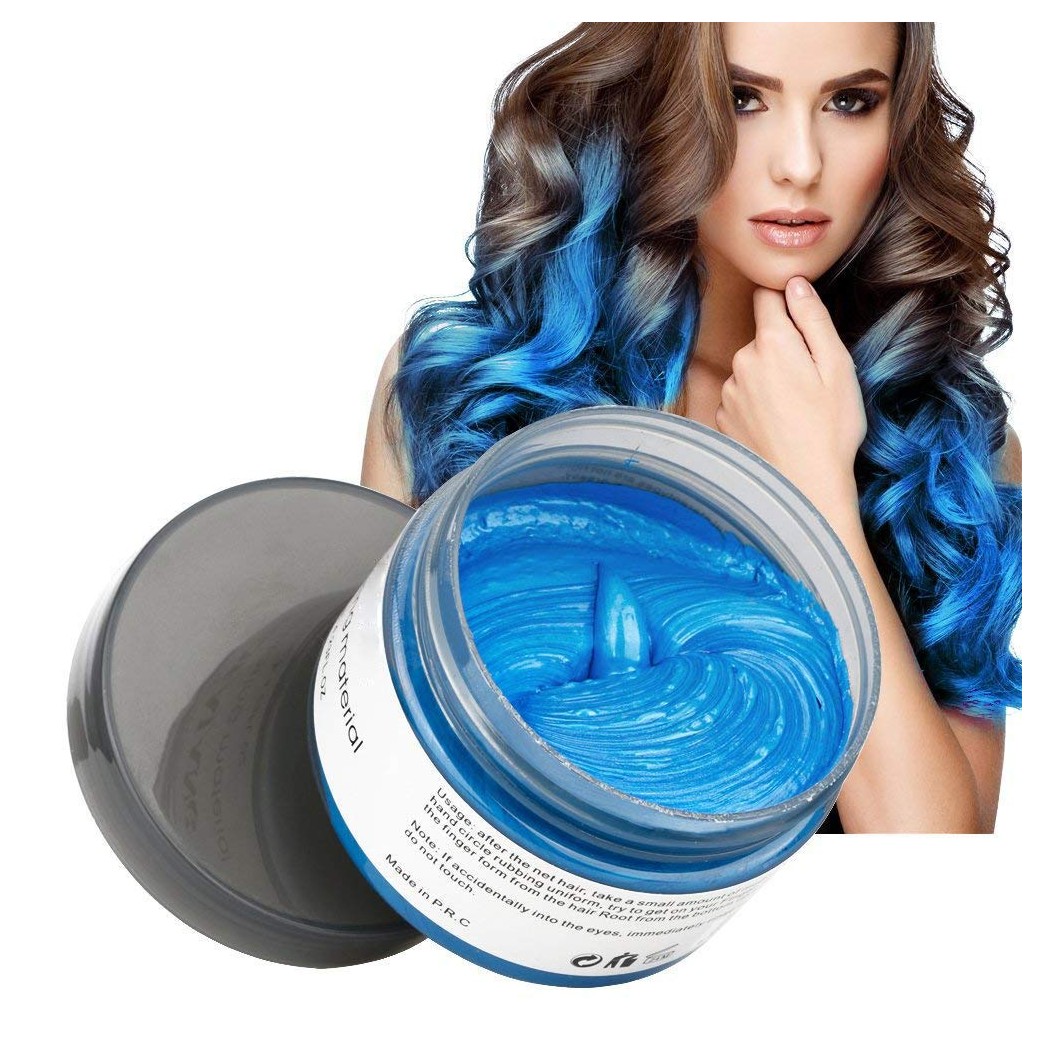 Natural Hair Wax Color Styling Cream Mud, Adofect Natural Hairstyle Dye Pomade, Temporary Hairstyle Cream 4.23 oz, Hairstyle Wax for Men and Women (Blue)