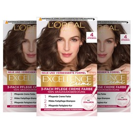 L'Oréal Paris Excellence Cream Pack of 3 x 268 g 4 Medium Brown