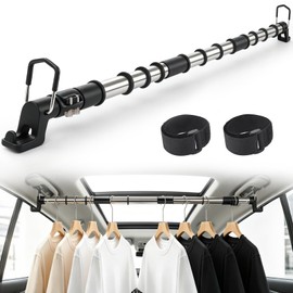 Heavy-Duty Car Clothes Hanger Bar, 34–60" Adjustable Clothes Hanger for Cars with Anti-Slip Hooks Wrinkle Free Clothing Rack for SUVs Pickup Trucks Sedans Business Travel and Road Trips