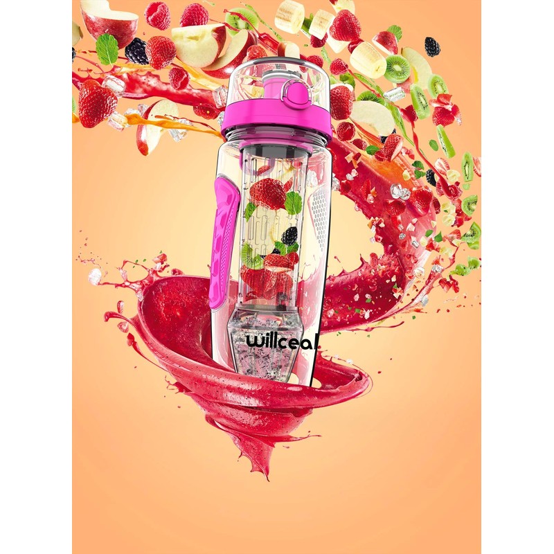 willceal Fruit Infuser Water Bottle 32oz Durable with Removable Ice