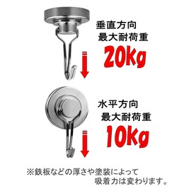 Super Strong Magnetic Hook, Load Capacity 44.1 lbs (20 kg), Hook Swing Swivel Type, Neodymium Magnet, Magnet Diameter 1.3 inches (32 mm) (Set of 2)