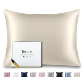 Texbee 100% Mulberry Silk Pillowcase for Hair and Skin with Hidden Zipper, Both Side 23 Momme Silk, Queen Size 1 Pack Gifts for Women Men (50x75CM, Cream)