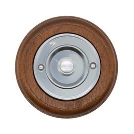 Modern Living Round Wireless Doorbell in Mahogany and Brushed Nickel - Nickel Press - No Chime