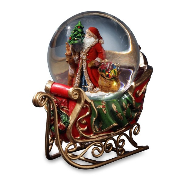 Santa with Reindeer and Sleigh Water Globe San Francisco Music Box Company