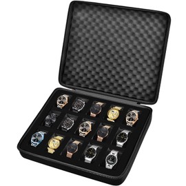 Caja organizadora de 15 ranuras para relojes/reloj para hombre, funda de almacenamiento para todos los relojes de pulsera y relojes inteligentes de hasta 42 mm, color negro