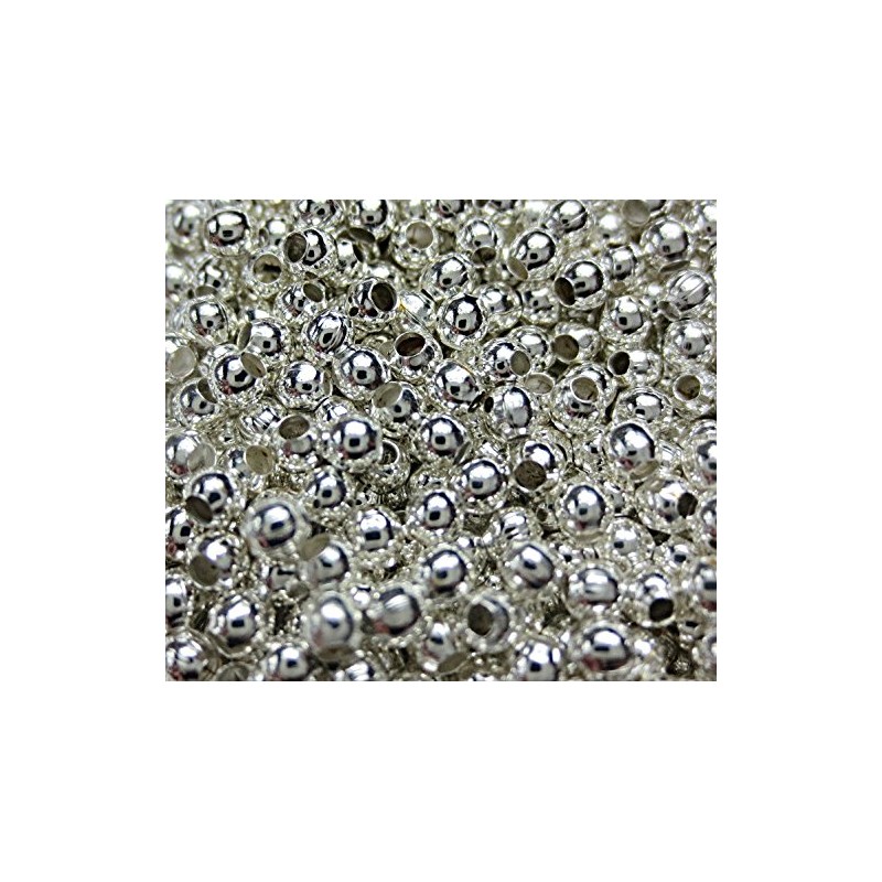 3000pcs Metal Parts Metal Beads 2mm Silver Round Huey Grocery