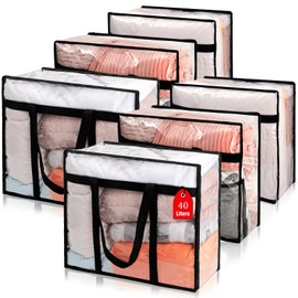 6Pack Clear Clothes Storage Bags, Vinyl Comforter Blanket Storage Bags Closet Organizers and Storage Containers Moving Bags with Reinforced Handle for Bedding, Clothing, Comforters, Pillows, Toys,40L