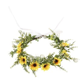 GSHLLO Daisy Flower Crown Headband Boho Flower Wreath Sunflower Floral Hair Wreath Adjustable Bridal Garland Headpiece for Women Girls Yellow