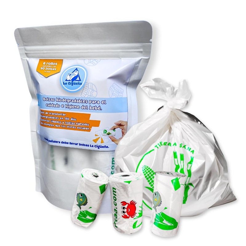 La Cigüeña Bolsas Biodegradables para Pañales, 6 Rollos con 90