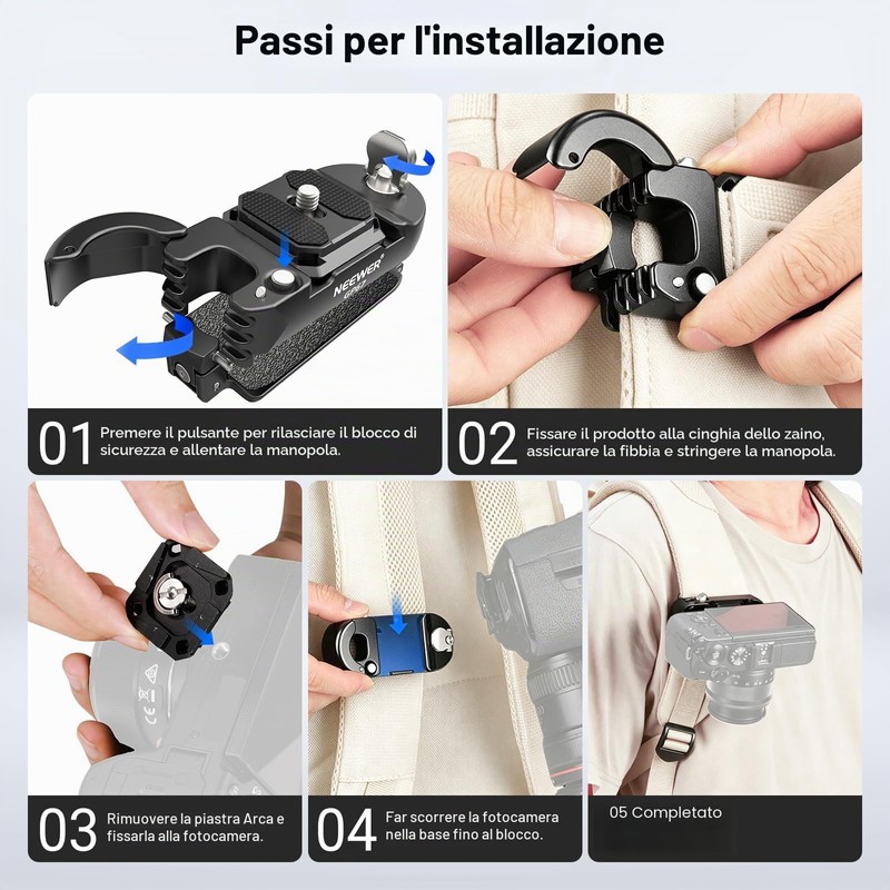 NEEWER Clip per Zaino per Fotocamera, Attacco a Sgancio Rapido