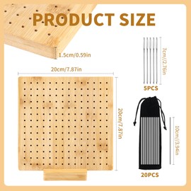 Handcrafted Wooden Blocking Board, Crochet, Lock Board for Granny Square with 20 Stainless Steel Rod Pins, Crochet Wood for Crochet and Knitting Projects, 20 x 20 cm