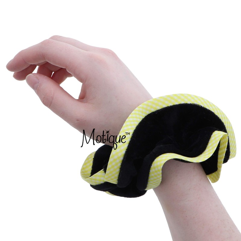 Velvet Hair Scrunchie with Yellow Checkered Trim