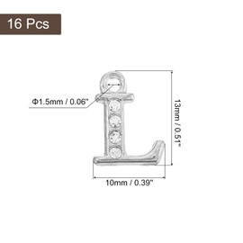 sourcing map Rhinestone Letter Charm, 16pcs 1.5mm Metal L Letter Alphabet Dangle Charm Pendants for DIY Bracelets Necklace Jewelry Making, Silver
