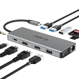 USB C Hub, TOTU 13-in-1 Type C Hub with Ethernet, 4K USB C to 2 HDMI, VGA, 2 USB 3.0, 2 USB 2.0, 95W PD, SD/TF, Mic/Audio Docking Station for MacBook Pro Air XPS and Other USB-C Laptops (TT-HB003A)
