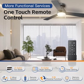 Ceiling Fans with Lights, 42 Inch Ceiling Fan with Light And Remote, 3CCT Flush Moun Low Profile Ceiling Fans, 6 Speed Noiseless LED Ceiling Fan, Black Ceilings Fan with Remote for Bedroom Living Room