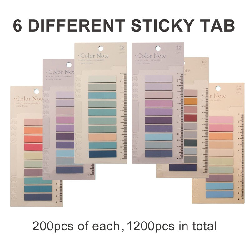 1200Pcs Sticky Tabs, Transparent Sticky Notes Flags Pastel Book Tabs
