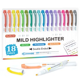 Shuttle Art Pastel Highlighters, 18 Colours Dual Tip Highlighters, Highlighter Markers Assorted Colours, Perfect for Colouring, Underlining, Highlighting, Journaling in School Office Home
