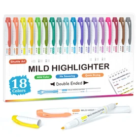 Shuttle Art Pastel Highlighters, 18 Colours Dual Tip Highlighters, Highlighter Markers Assorted Colours, Perfect for Colouring, Underlining, Highlighting, Journaling in School Office Home