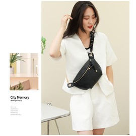 Women Leather Belt Bag Fashion Waist Packs Crossbody Fanny Pack Bum Bag for Travel Running Walking,Carrying All Phones,Wallet (Black)