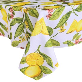 Newbridge Lemon Zest Botanical Print Indoor Outdoor Heavy Weight Fabric Tablecloth - Yellow Lemon Vine Water and Soil Repellent Fabric Tablecloth, 60 Inch X 84 Inch Oblong/Rectangular