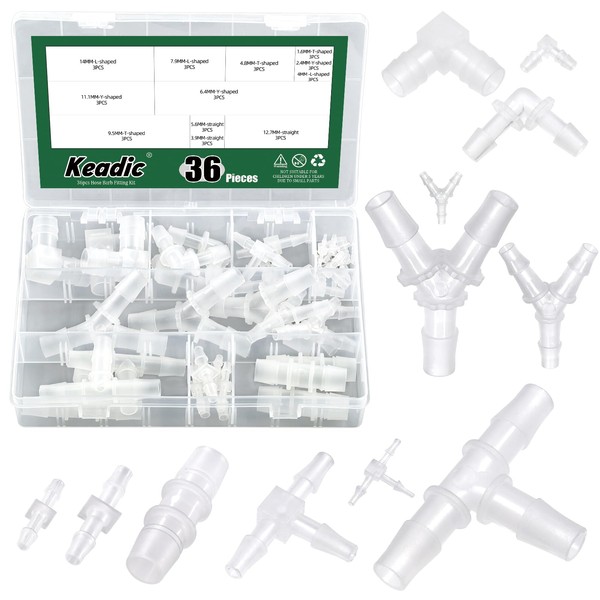 Keadic 36Pcs Hose Barb Fittings Kit, Versatile Plastic Pipe Fittings