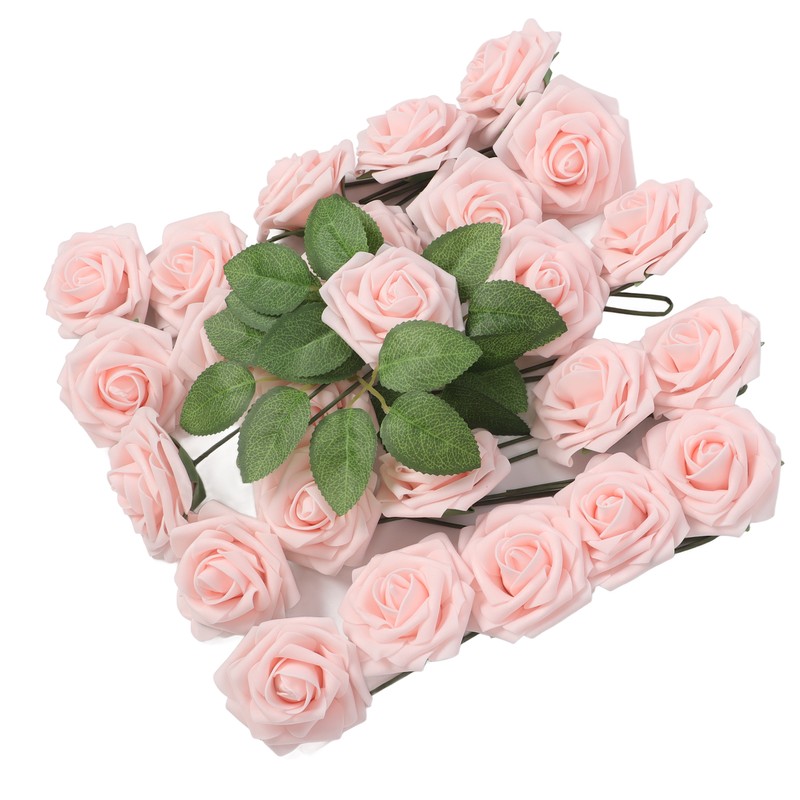 25pcs Artificial Roses Light Pink Fake Bulks Box for DIY
