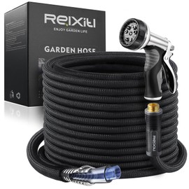 Relxitl Garden Hose 50ft, Flexible Water Hose, Ultra Lightweight Non-Expanding hose With 10 Functon Sprayer, Leak proof, Pressure Resistant for Yard, Outdoor（Black 50FT） | Relxitl