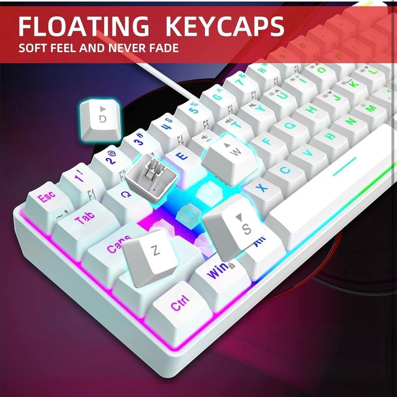 Snpurdiri 60% Wired Gaming Keyboard 61 Keys RGB Backlit Ultra-Compact