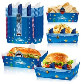 Zliisang 24 Pcs Shark Party Supplies Paper Food Trays Disposable Serving Tray Nacho Trays Food Boats for Shark Birthday Party Decorations