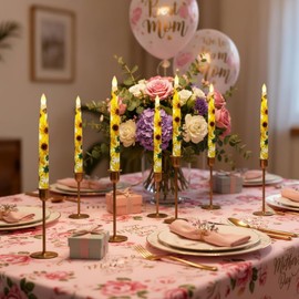 12PCS Floral Flameless Taper Candle Sunflower LED Magic Hanging Candlestick Floating Candles with Remote Timer Battery Operated Taper Candles with Flowers for Home Wedding Garden Party Decor