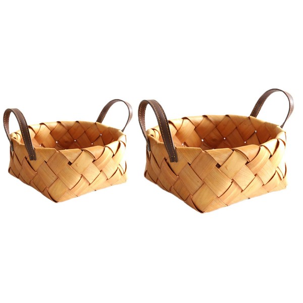 2PCS Harvest Basket, Wood Chip Wicker Bread Basket with Handle,