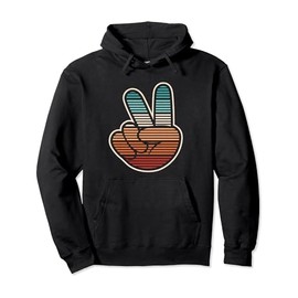 Peace Hand Sign Hippie Groovy 60s 70s Party Outfit Retro Pullover Hoodie