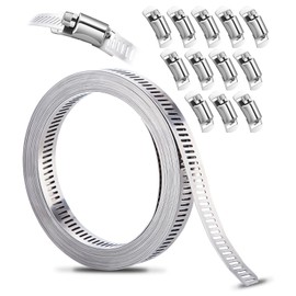 Xespis Hose Clamps 304 Stainless Steel, 3.5 m Hole Tape Metal + 12 Pieces Attachment, DIY Hose Clamp Set, Adjustable Hose Clamp, for Water Pipe, Tank, Gas Pipe, Cooler, Automotive Tubing