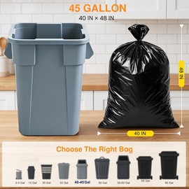 45 Gallon Large Garbage Bags, Heavy Duty Trash Bags, 200 Count