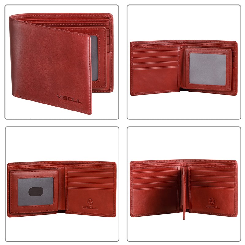 VISOUL Men's Leather Wallet with ID Window, RFID Protection, Genuine
