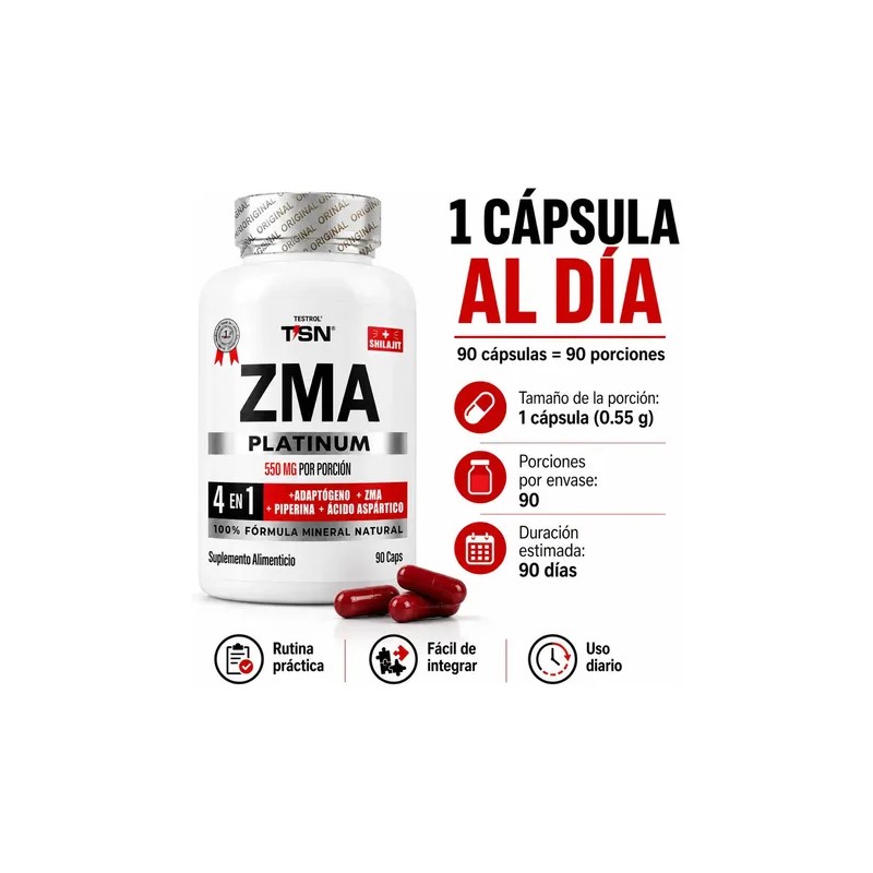 ZMA Platinum | Zinc, Magnesio, B6 y Piperina | Fórmula