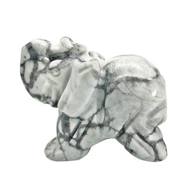 Ladeukoi Hand Carved Healing Crystal Elephant Figures, Lucky Bag Stone Animal Statue Sculpture Home Decoration, White Howlite Turquoise