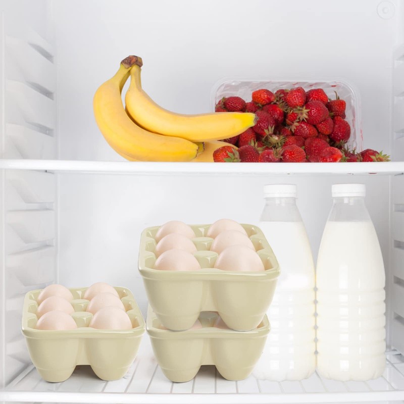 DEAYOU 3-Pack 18 Cups Ceramic Egg Tray, 6-Cup Porcelain Egg